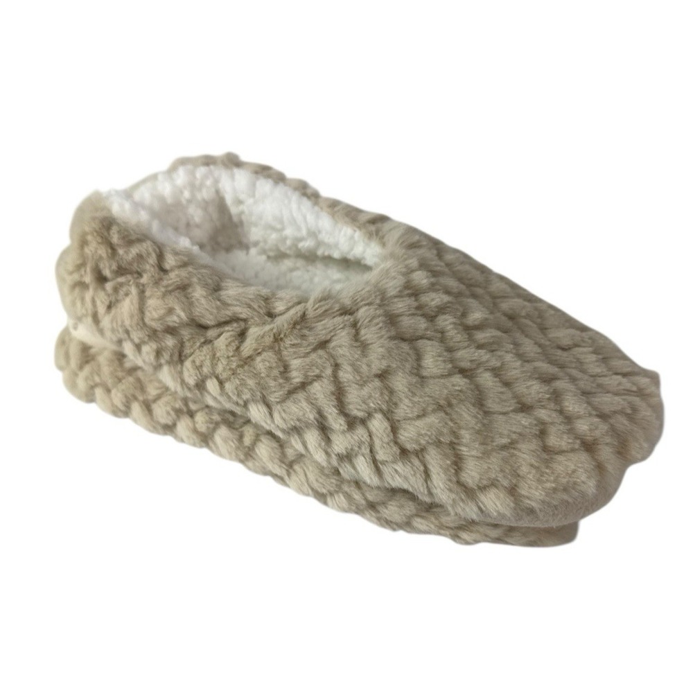 Auden Women's 0763 M/L 8-12 Faux Fur Slipper Socks Beige Gripper Bottom NWT